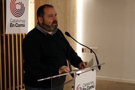CatECP spokesperson Joan Mena speaks at a press conferemce on January 28 2019 (by Guillem Roset)